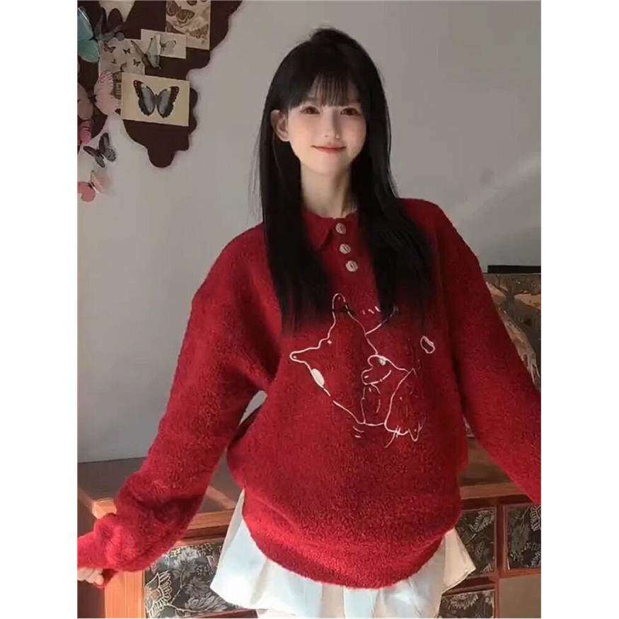甜美慵懒风猫咪提花翻领