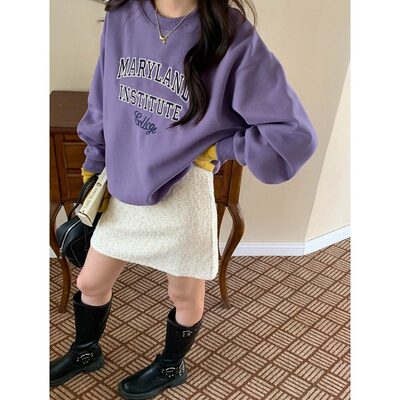 3th Morning 美高运动风 慵懒撞色字母圆领落肩袖卫衣ZY3292