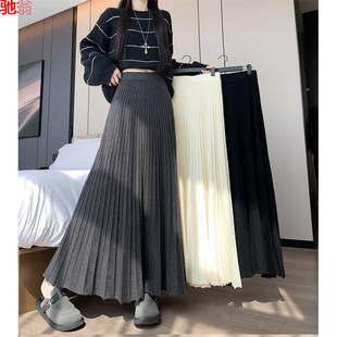 Y9Z2025新款 a字伞裙长裙针织百褶半身裙女秋 小个子高腰显瘦中长款