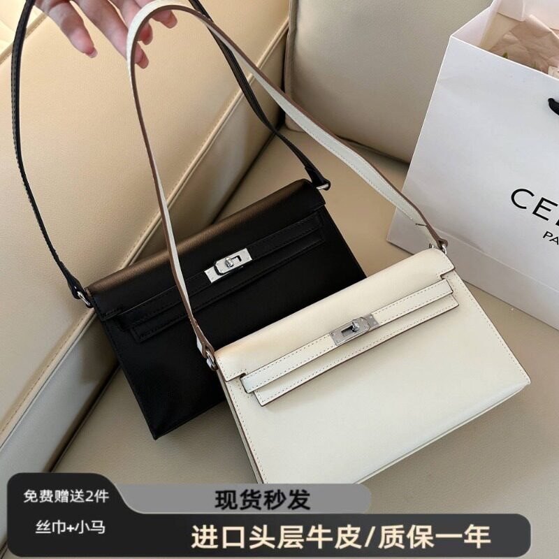 腋下凯莉包手掌纹真皮女包2026新款欧美时尚高级感单肩斜挎法棍包