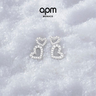 【试用链接勿拍】APM Monaco爱心耳环银白色密镶耳饰耳钉镂空