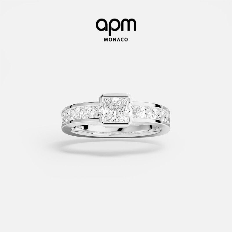 APM Monaco Lumière Pavé戒指方形白色叠戴经