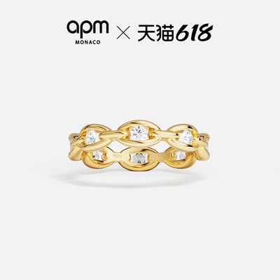 APM金黄色密镶链环戒指对戒