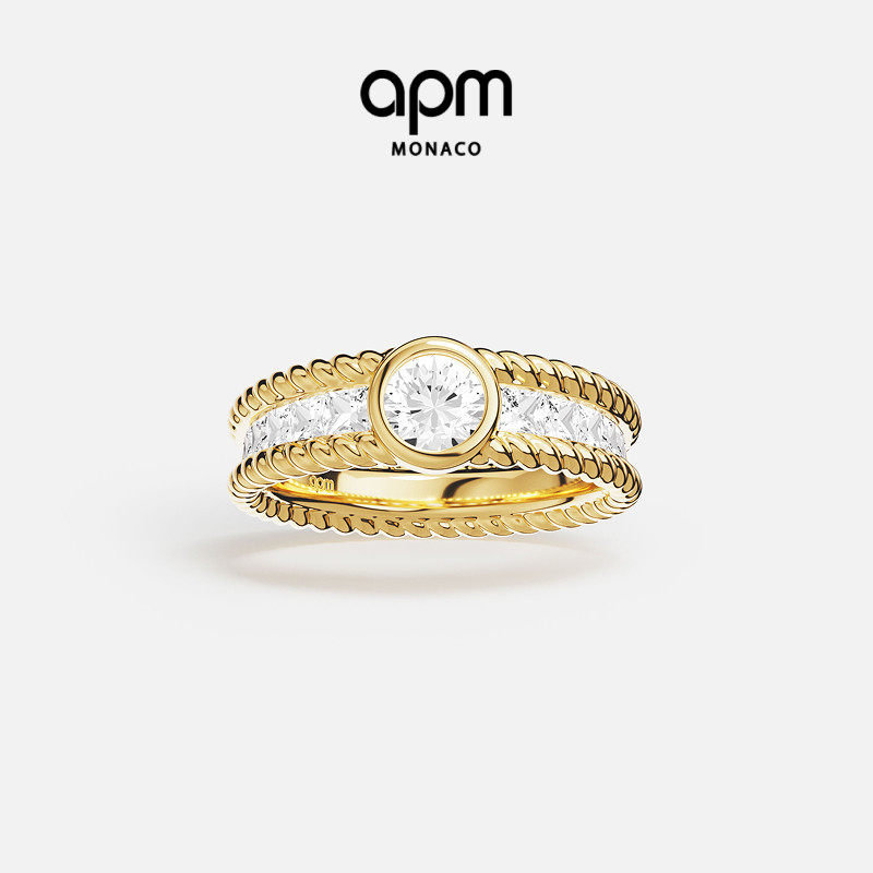 [杨紫同款]APM Monaco金黄色Torsade密镶戒指圆形