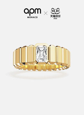 [秋季新品]APM Monaco金黄色Graphique方形宝石戒指几何立体精致