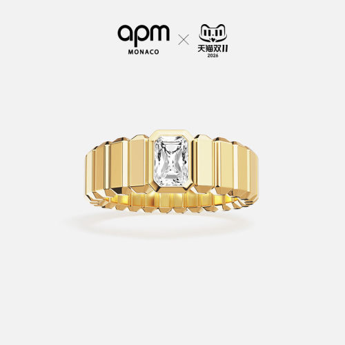 [秋季新品]APM Monaco金黄色Graphique方形宝石戒指几何立体精致