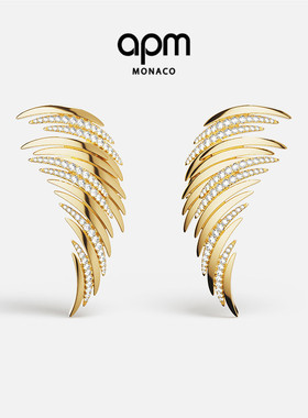 [夏季新品]APM Monaco金黄色棕榈LES PALMES耳环耳饰个性设计感