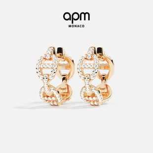 APM Monaco玫瑰金色Maille Marine圈形耳环水手环扣耳饰简约礼物