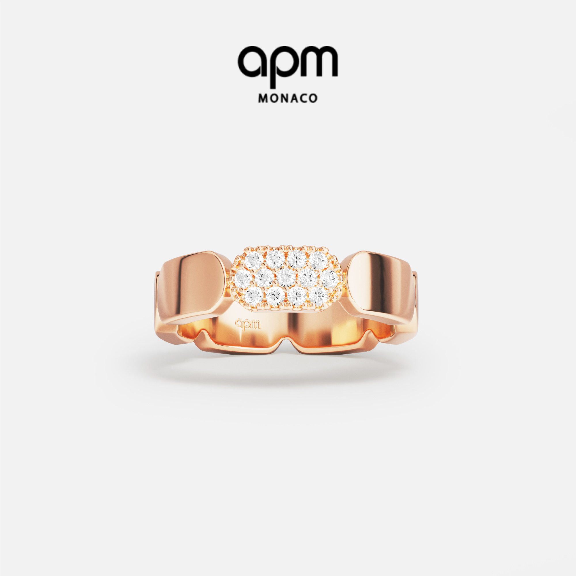 APM Monaco玫瑰金色Pavage戒指几何精致中性风简约叠