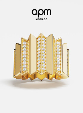 [夏季新品]APM Monaco金黄色波浪宽版Up and Down戒指中性风礼物