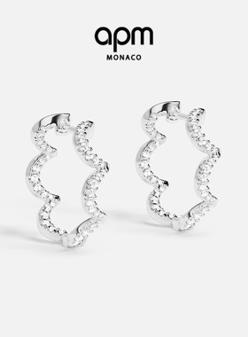 APM Monaco小号银色波浪圈形女耳环个性轻奢耳饰新年情人节礼物