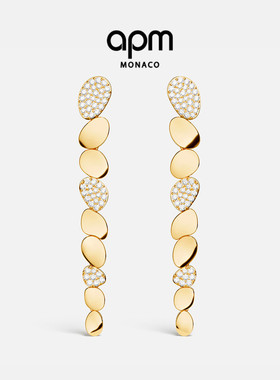 APM Monaco Galet水滴耳环金黄色垂坠轻奢个性耳饰送人情人节礼物