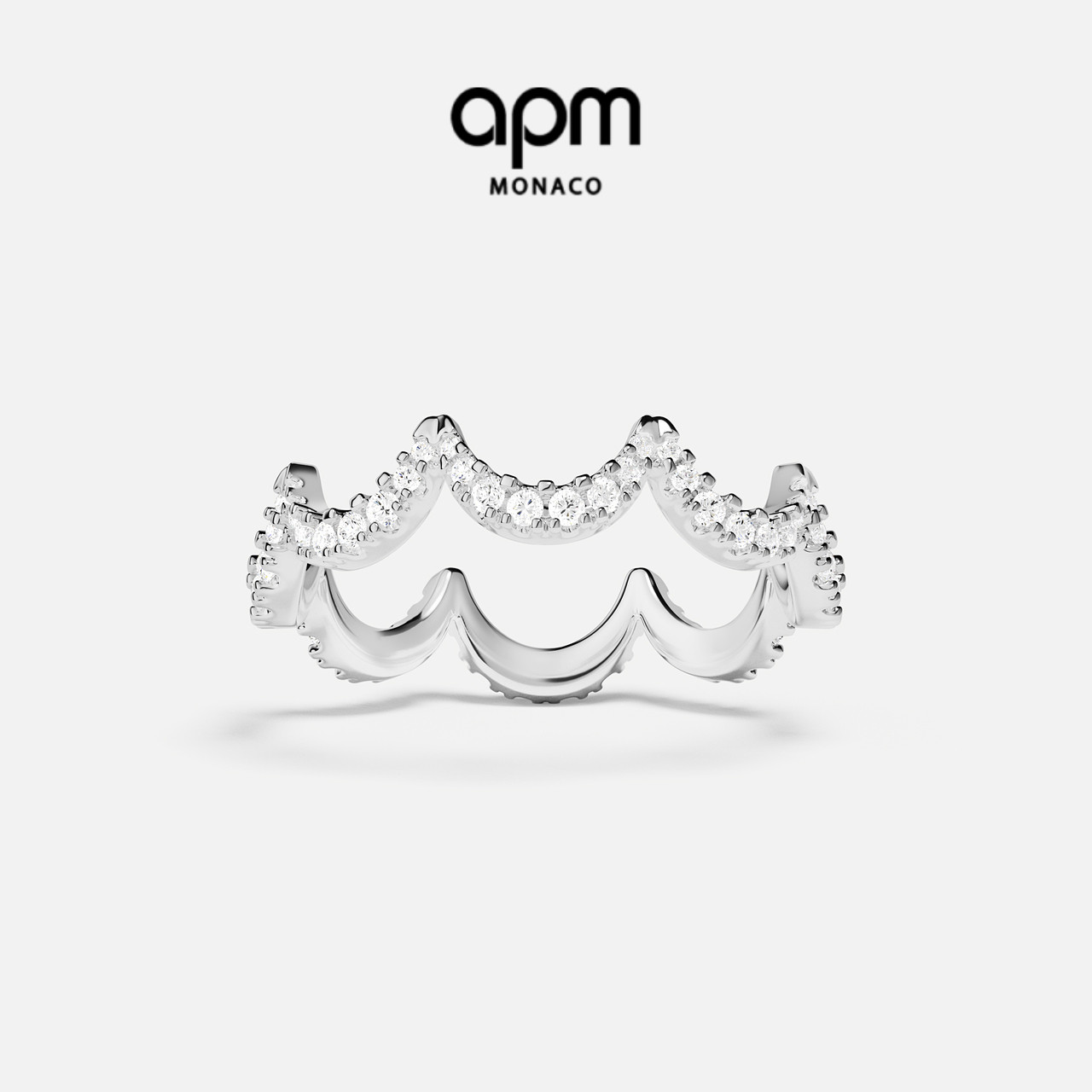 APM密镶波浪形银色戒指个性
