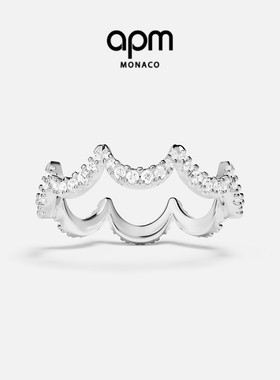 APM密镶波浪形银色戒指个性