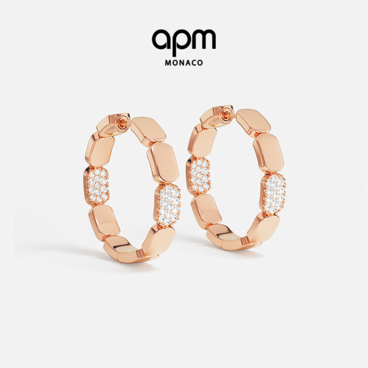 APM小号精致玫瑰金色圈形耳环