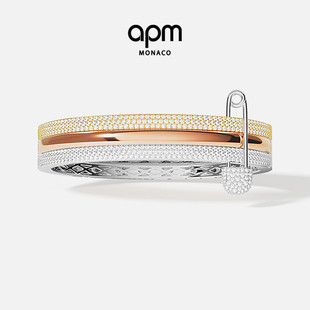 APM Monaco玫瑰金色别针手镯摩斯密码时尚个性摩登手饰送人礼物