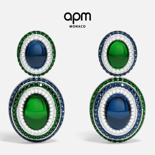APM Monaco个性绿蓝撞耳环耳饰大号个性混搭独特设计感情人节礼物