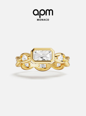 [杨紫同款]APM Monaco Éclat链环戒指女金黄色方形个性新年礼物