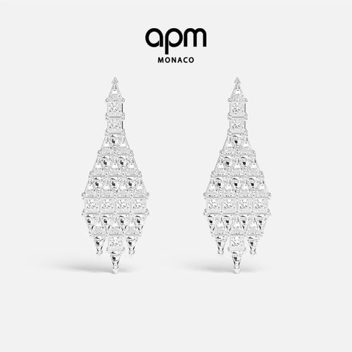 [明星同款]APM Monaco白色Art Déco耳环垂坠几何设计感耳饰礼物