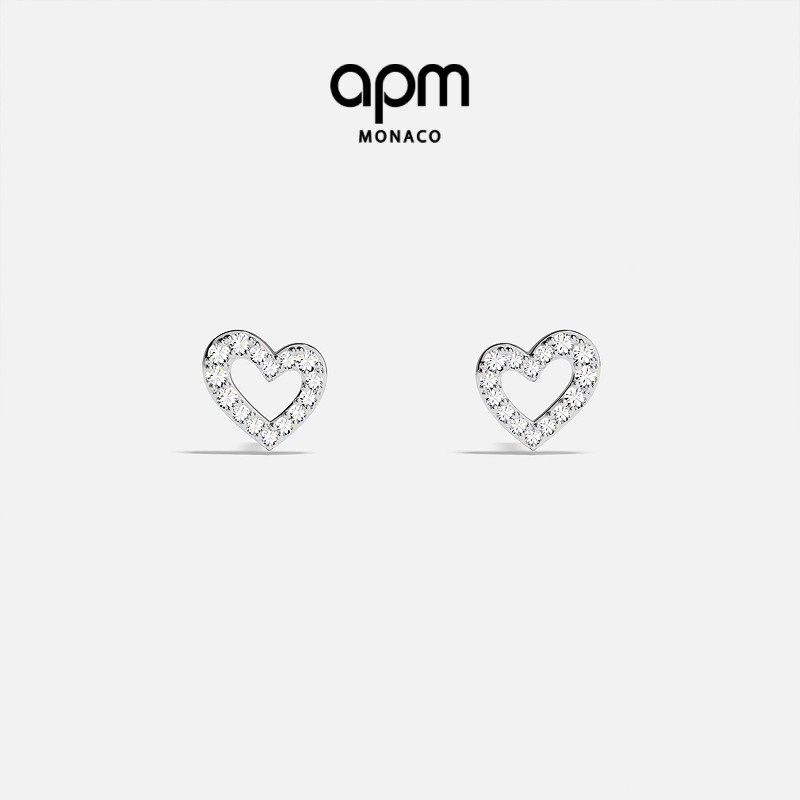 [杨紫同款]APM Monaco爱心耳钉银白密镶耳饰耳环镂空生日