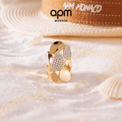 [新品]APM Monaco个性Galet戒指金黄色七夕时尚摩登手饰指环