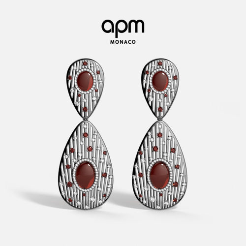 [杨紫同款新品]APM Monaco酒红宝石Les Éventails个性耳环扇形