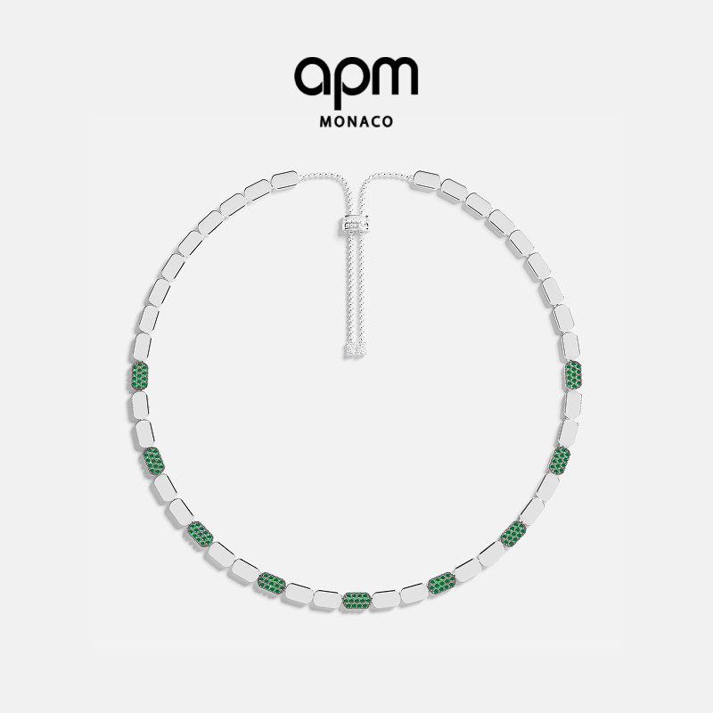 APM Monaco绿色精致可调节项链银白撞色个性设计感摩登生日