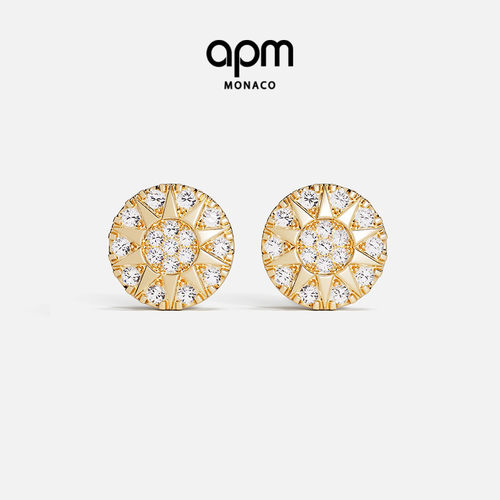 APM金黄色太阳花耳钉女耳环耳饰