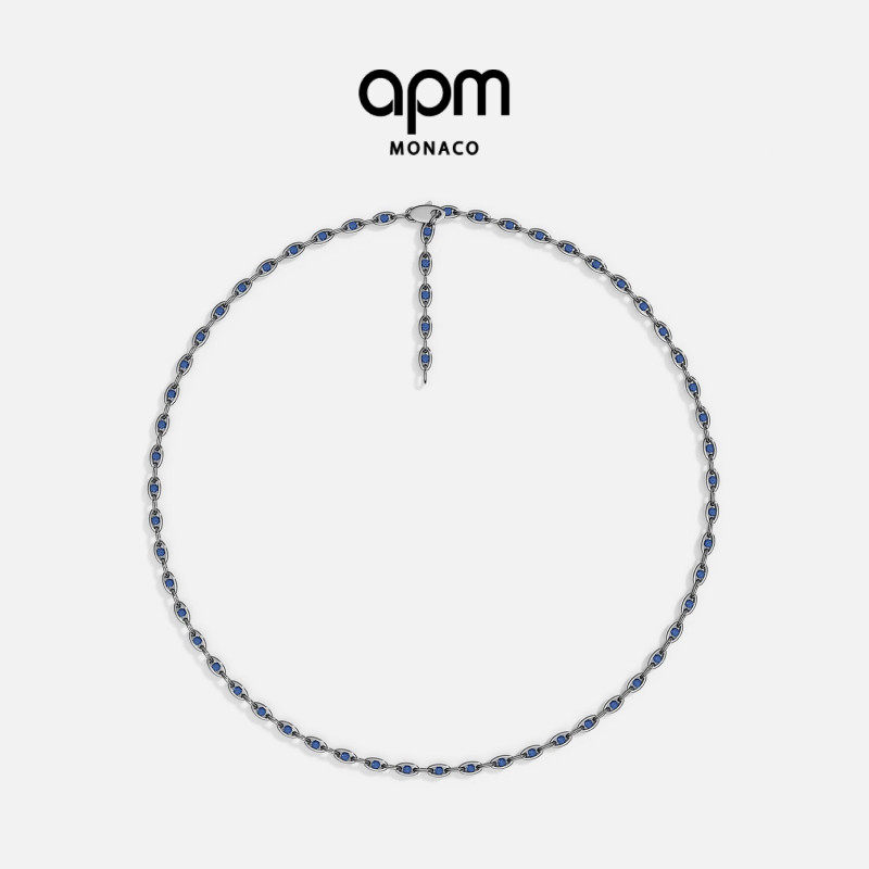 APM Monaco密镶链环长项链银饰简约锁骨链首饰时尚送人新年