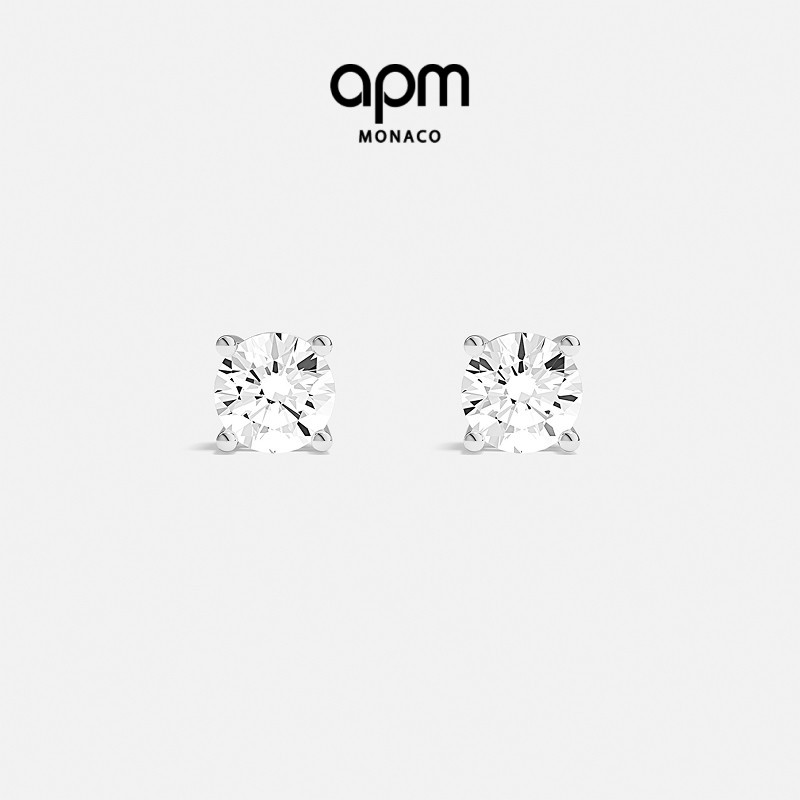 APM Monaco白色Tennis网球耳环圆形耳钉小巧精致耳饰简约气质礼物图片