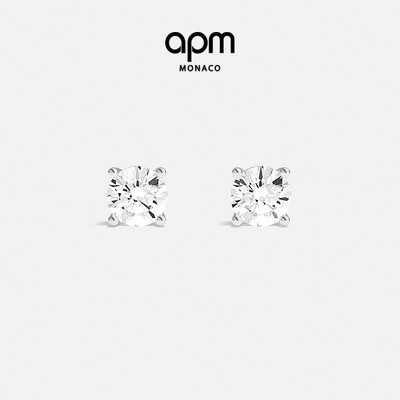 APM Monaco白色Tennis网球耳环圆形耳钉小巧精致耳饰简约气质礼物