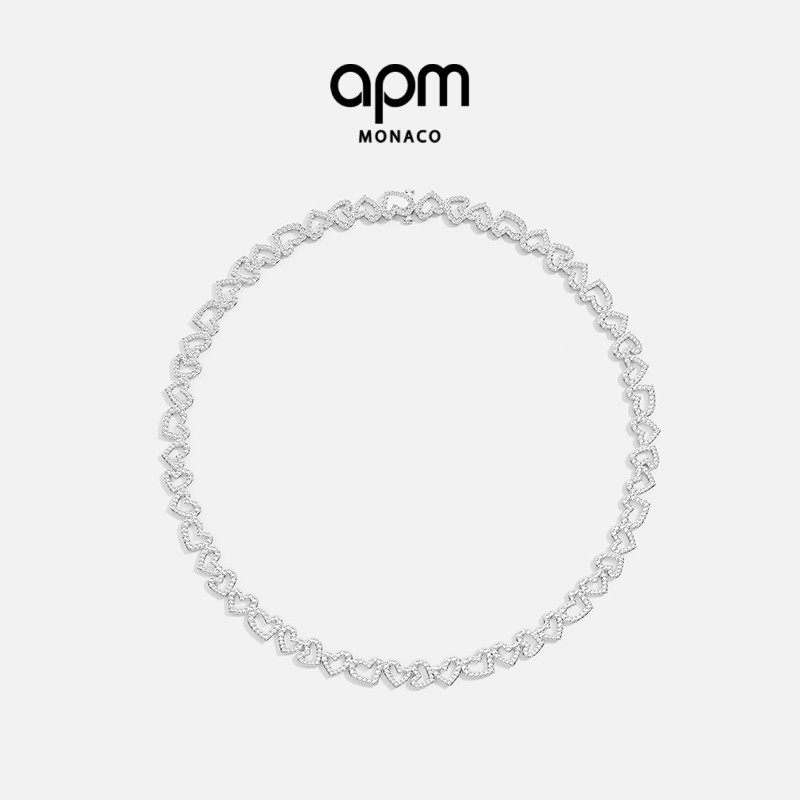 [杨紫同款]APM Monaco爱心项链银白密镶心形镂空高级精致