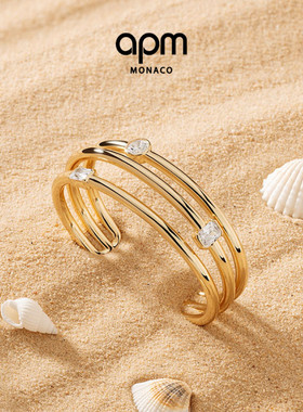 [杨紫同款]APM Monaco三圈Éclat手镯金黄色线条经典密镶个性饰品