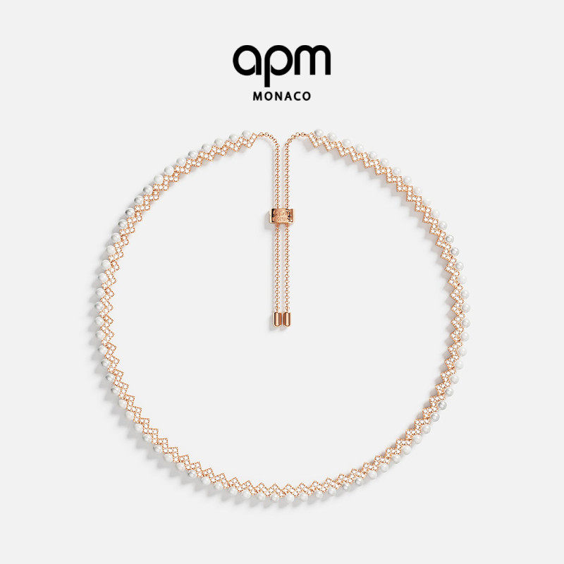 APMMonac珍珠玫瑰金色项链