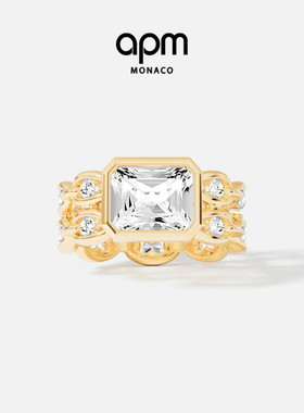 [新品]APM Monaco个性Éclat链环戒指金黄色宽版方形个性时尚礼物