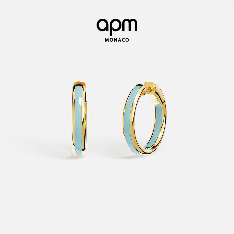 [夏季新品]APM Monaco金黄色蓝珐琅Riviera耳环圈