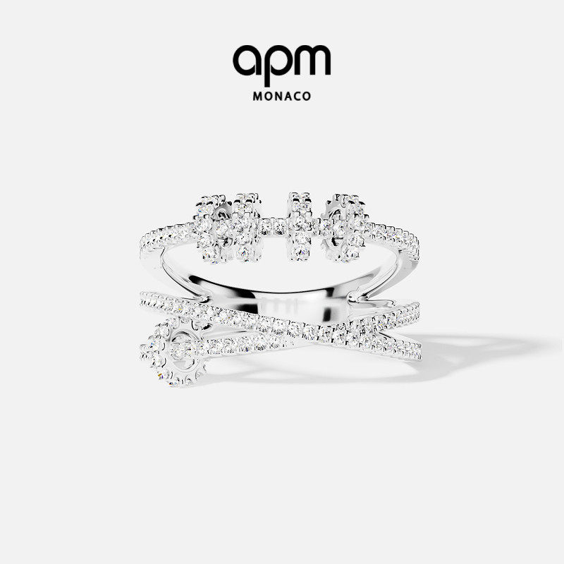 APM Monaco白色Piercing多圈戒指时尚时来运转个性个性生日礼物