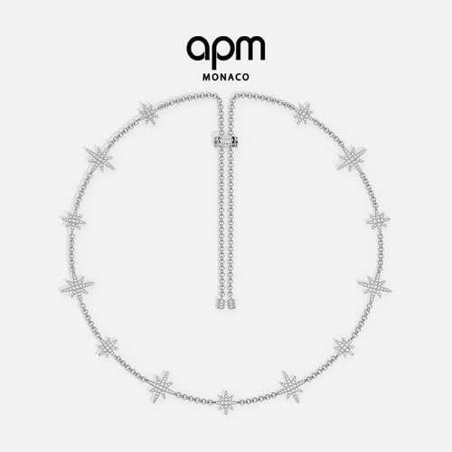 [新品]APM Monaco白色Météorites多流星可调节项链六芒星精致