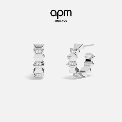 APM Monaco白色Up and Down耳环小巧精致几何波浪中性风耳饰礼物