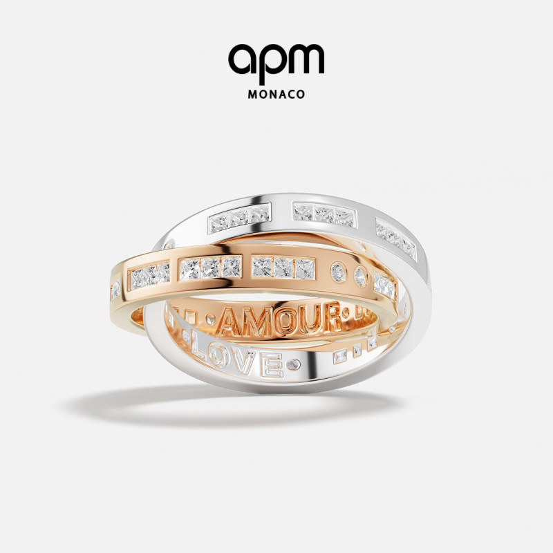 APM摩斯密码双环戒指银520礼物