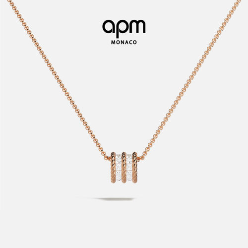 APM Monaco玫瑰金色Cordage Pavé项链密镶扭纹可调节设计感礼物