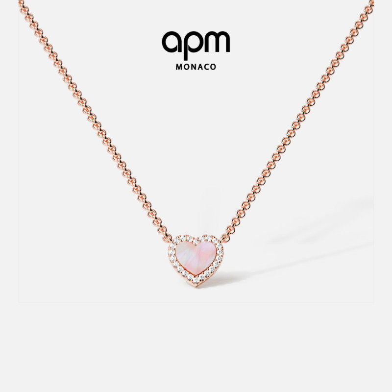 APM Monaco粉母贝爱心项链玫瑰金高级轻奢颈链送女生情人节