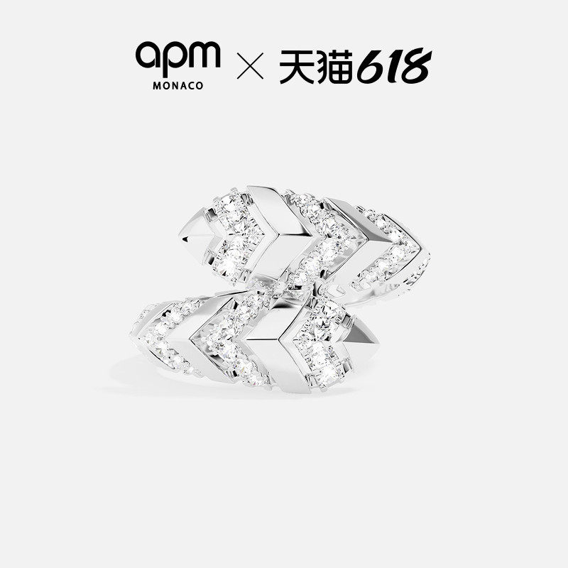 APM Monaco银白色密镶Kaa戒指手饰前卫现代简约设计感情人节礼物