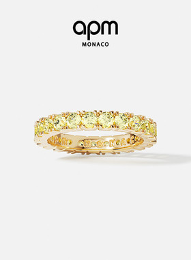 APM Monaco密镶戒指金黄色手饰经典简约法式送人生日新年礼物