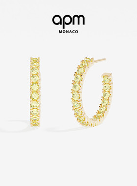 APM Monaco密镶圈形耳环金黄色耳饰中号经典简约法式情人节礼物