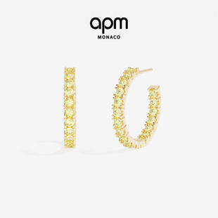 APM Monaco密镶圈形耳环金黄色耳饰中号经典简约法式情人节礼物