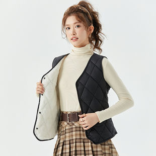 衫宣女士秋冬短款加绒马甲内胆保暖家居舒适简约女款马甲8021