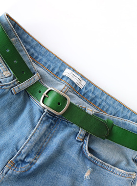 结实超软头层牛皮带简约百搭牛仔裤腰带女绿色紫色棕色红色黑色