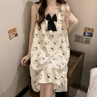 蝴蝶结可拆卸胸垫公主风kitty夏天甜美吊带家居服睡裙 睡衣女夏季