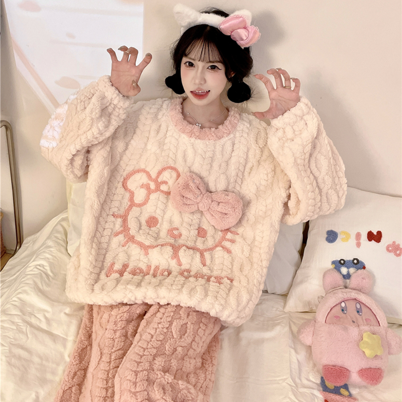 睡衣女秋冬季2025新款珊瑚绒加绒加厚可爱卡通网红风家居服套装